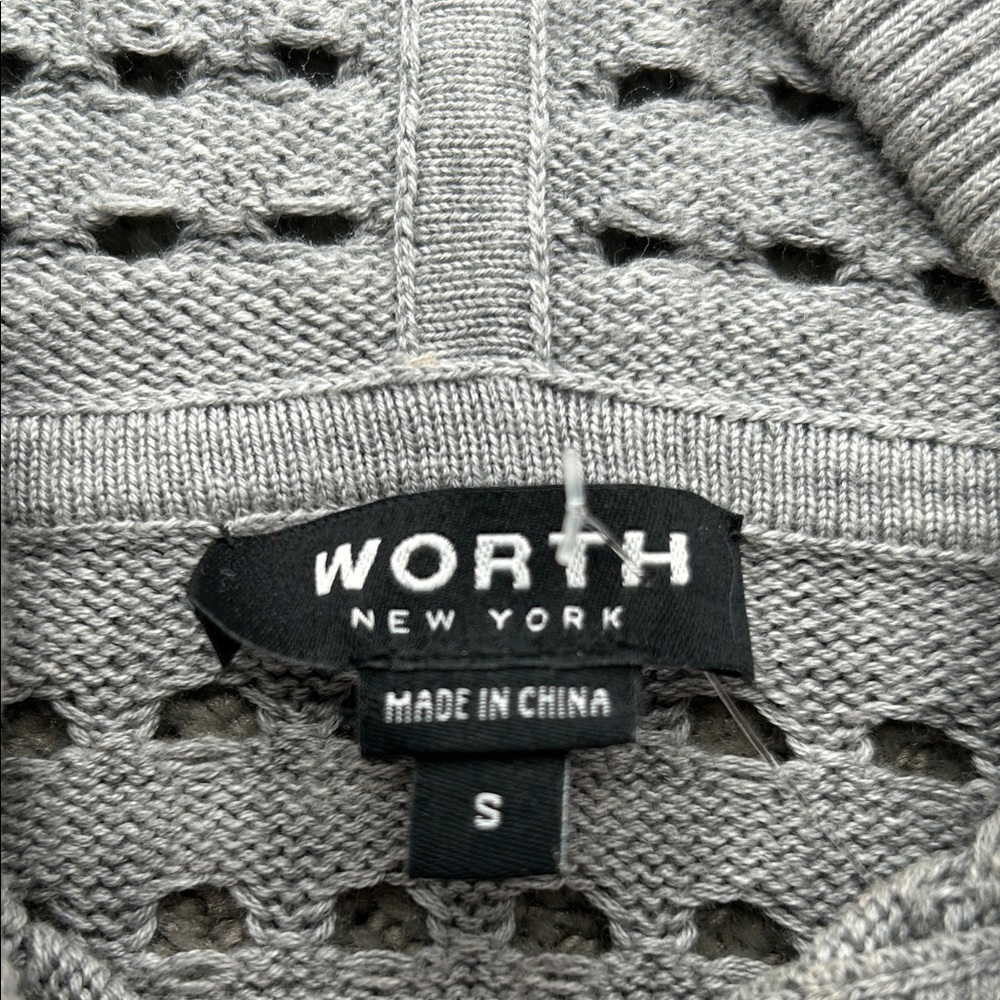 Worth New York Gray Open Knit Hoodie Sweater Cotton Cashmere Small - Picture 2 of 11